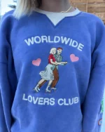 "Lovers Club" Crew Neck in Vintage Washed Blue