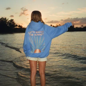 "Let's Watch the Sunset" Oversized Lux Hoodie in Blue