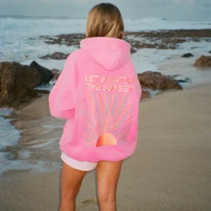 "Let's Watch the Sunset" Oversized Lux Hoodie in Vintage Washed Pink