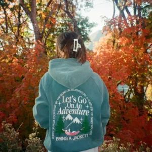 "Let's Go On An Adventure" Oversized Lux Hoodie in Pine Green