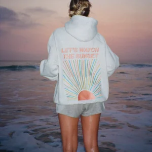 "Let's Watch the Sunset" Oversized Lux Hoodie in Heather Gray