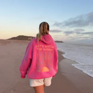 "Let's Watch the Sunset" Oversized Lux Hoodie in Vintage Washed Pink