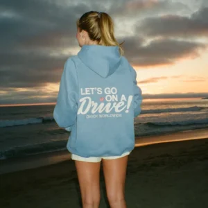 "Let's Go on a Drive" Oversized Lux Hoodie in Blue